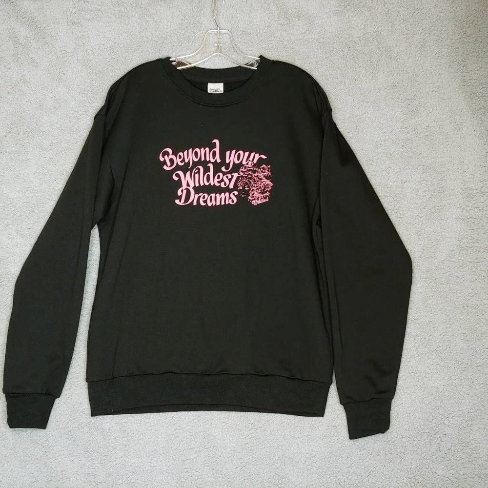 Designs Untitled Womens Sweatshirt Black Pink Beyond Your Wilder Dreams‎ M New